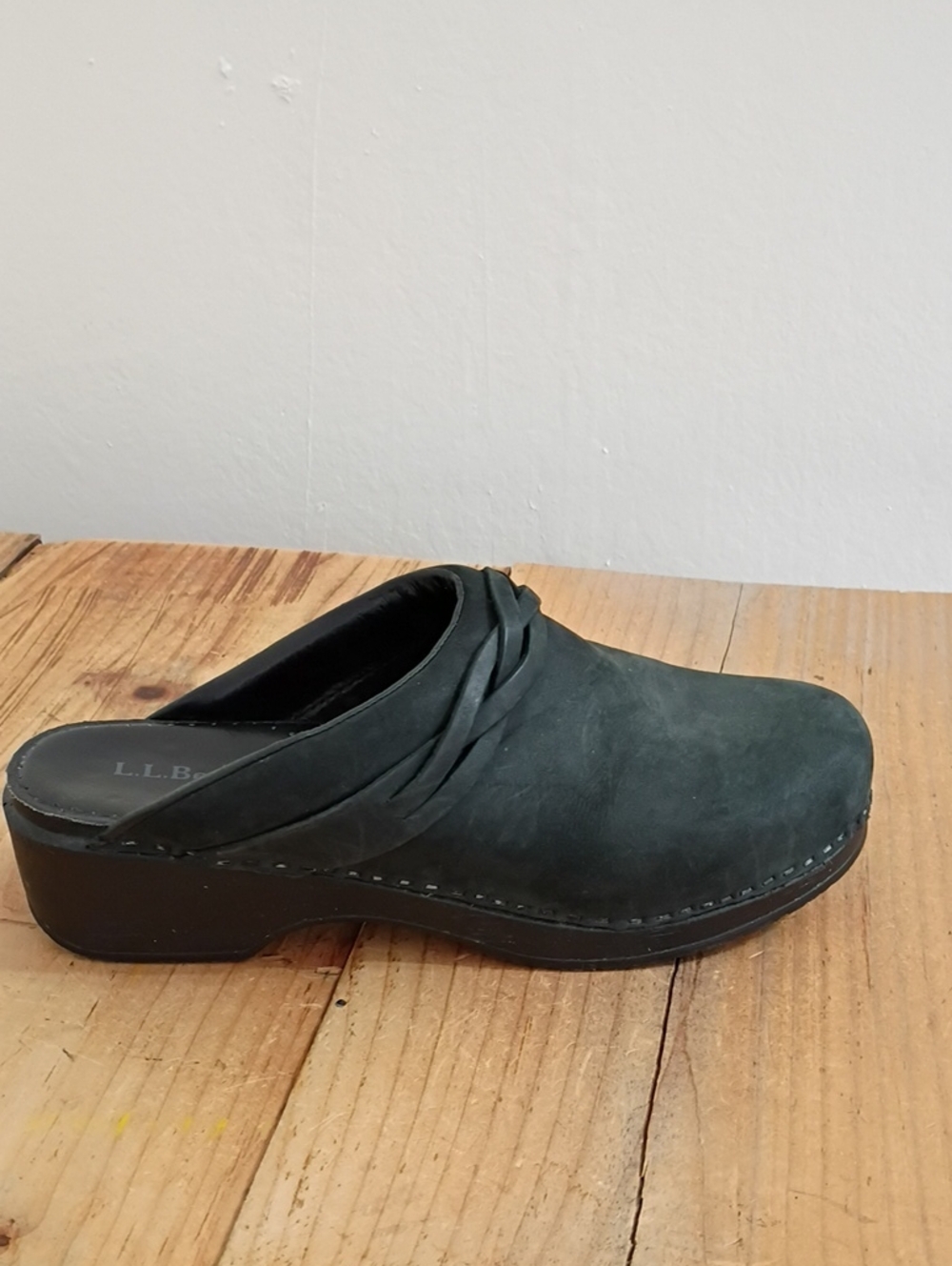 LL Bean Black Braided Bomber Platform Clogs Size 40 Made in Brazil